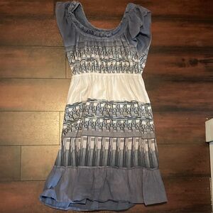 Calvin Klein Blue and White Patterned Midi Dress